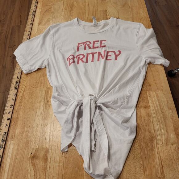 Free Britney Bella  + Canvas White Tie Front T-Shirt Large Pink - Picture 1 of 8